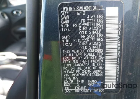 2013 Nissan Juke Sl из США, поврежденный, VIN JN8AF5MV0DT224044